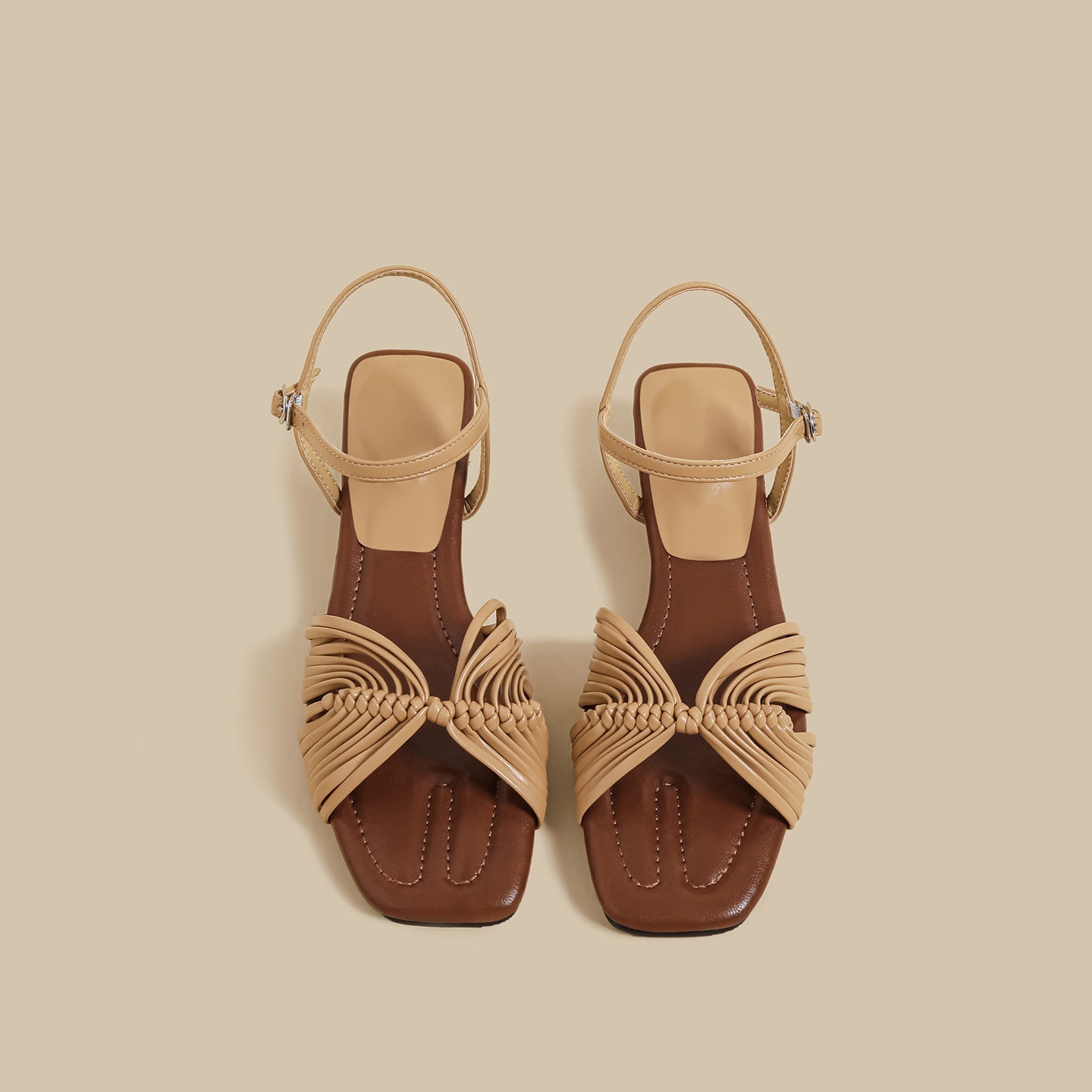 Knot Strap Heel Sandals (Brown)