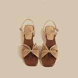 Knot Strap Heel Sandals (Brown)