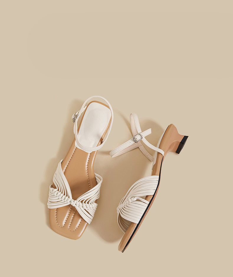 Knot Strap Heel Sandals (Ivory)