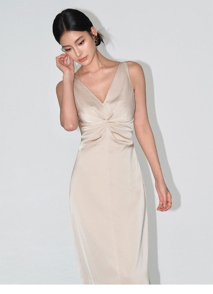 Smooth Ruched Slip Dress - Champagne