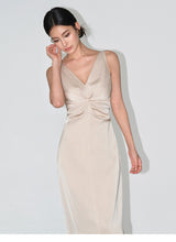 Smooth Ruched Slip Dress - Champagne