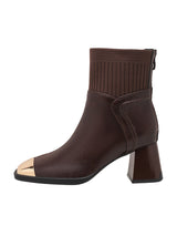 Chunk-Heel Knit Ankle Boots