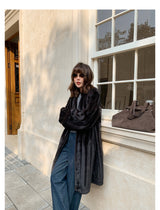 V-Neck Pullup Sleeve Fur Coat - Charcoal