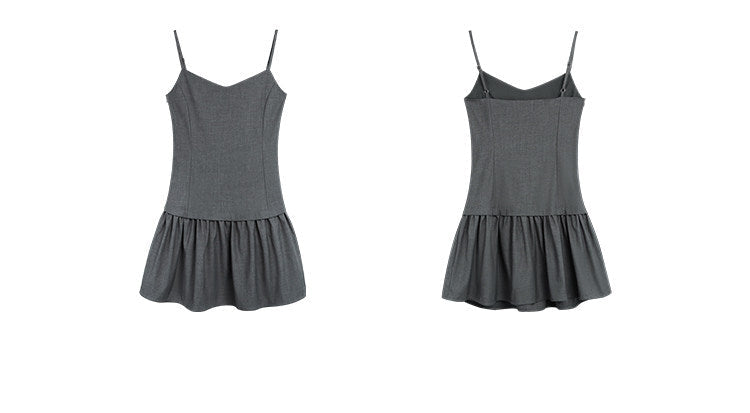 Peated V-neck Camisole Dress - Grey