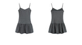 Peated V-neck Camisole Dress - Grey