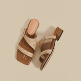 Woven Strap Slide Sandals (Brown)
