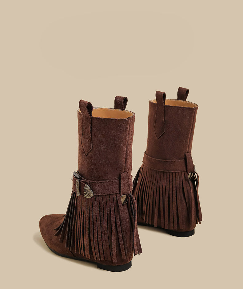 Fringe Suede Mid-Calf Boots