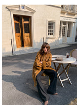 V-Neck Pullup Sleeve Fur Coat - Pumpkin