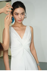 Smooth Ruched Slip Dress - White