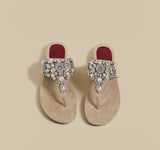 Crystal Pearl Flat Sandals (Beige)