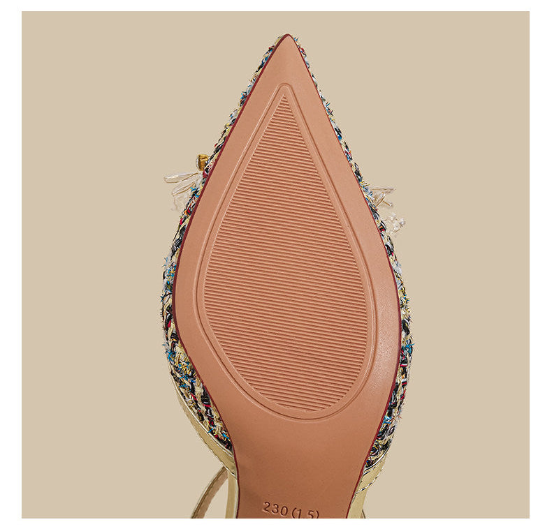 Floral Tweed Pointed Slingback Heels