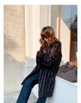 V-Neck Pullup Sleeve Fur Coat - Charcoal