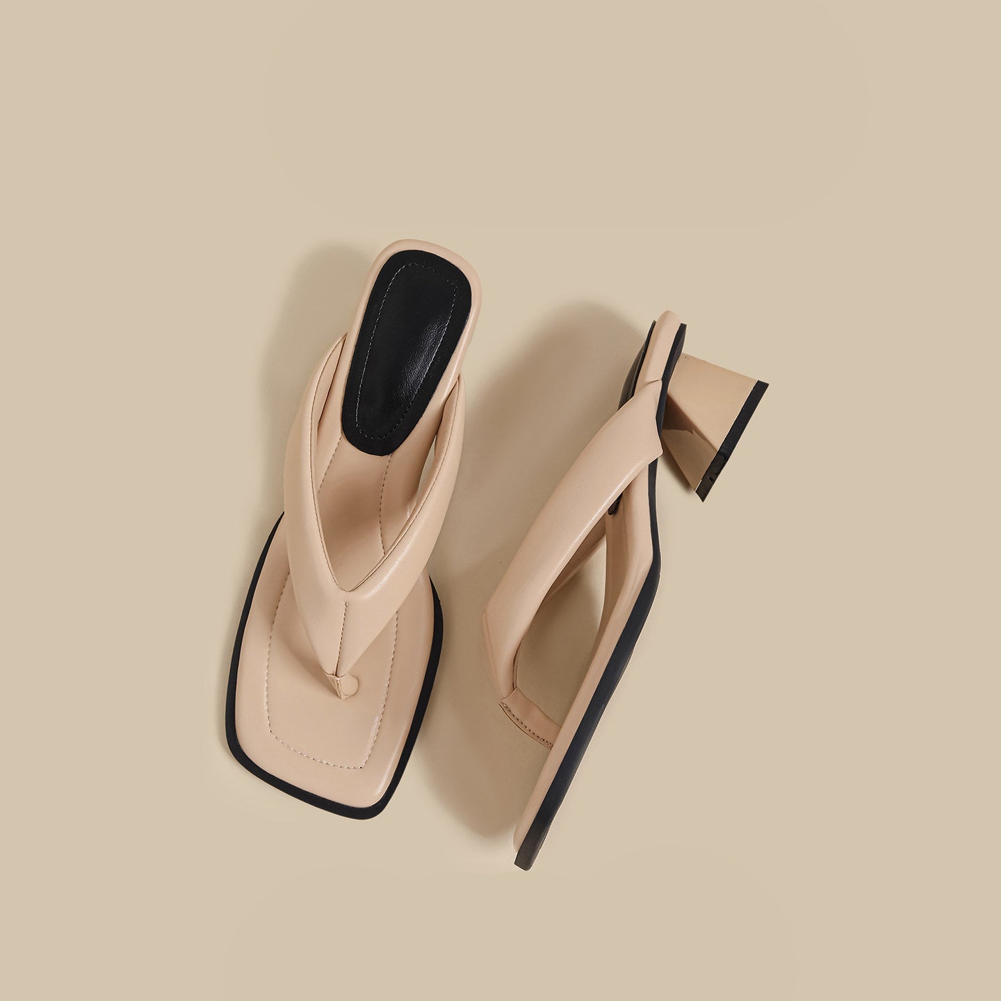 Minimal Thong Heel Sandals (Nude)