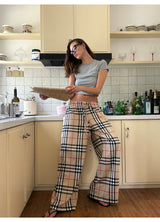 Plaid Drawstring Wide-Leg Pants
