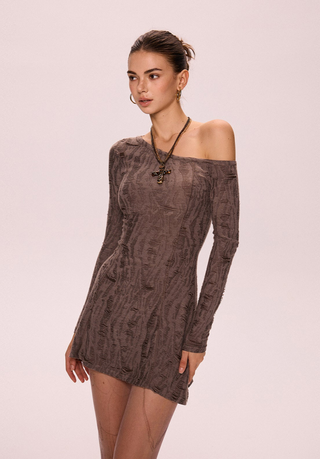 Slanted Shoulder Mini Dress