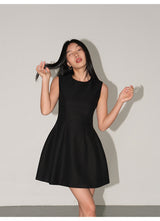 Structured Flare Mini Dress - Black