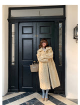 Herringbone Faux Fur Coat - Custard