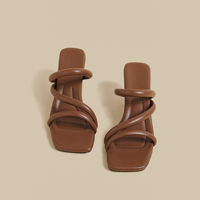 Wrap Strap Heel Sandals (Brown)