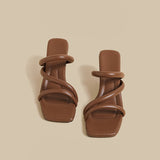 Wrap Strap Heel Sandals (Brown)