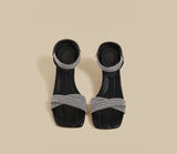 Crystal Strap Mid-Heel Sandals