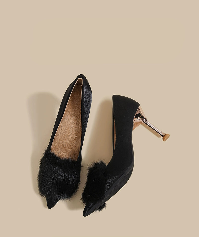 Plush Fur Pointed Heels