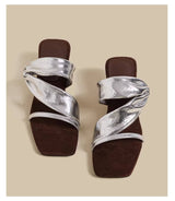 Twist Sculpted Heel Sandals (Silver)