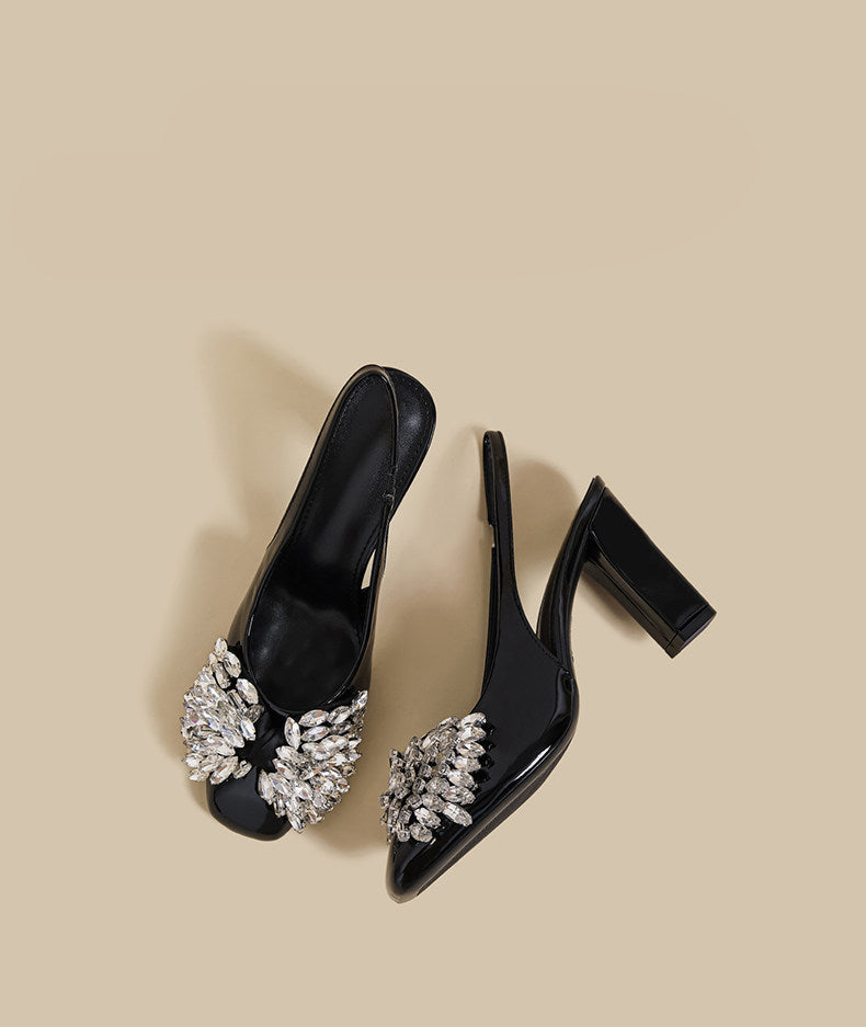 Crystal Bow Block-Heel Slingbacks