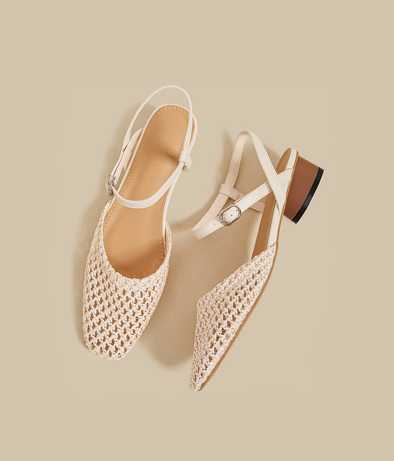 Woven Slingback Flats (Cream)