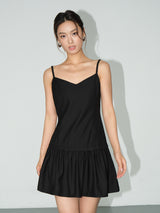 Peated V-neck Camisole Dress - Black