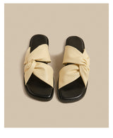 Twist Strap Flat Sandals (Beige)