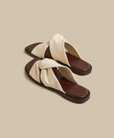 Twist Strap Flat Sandals (Beige)