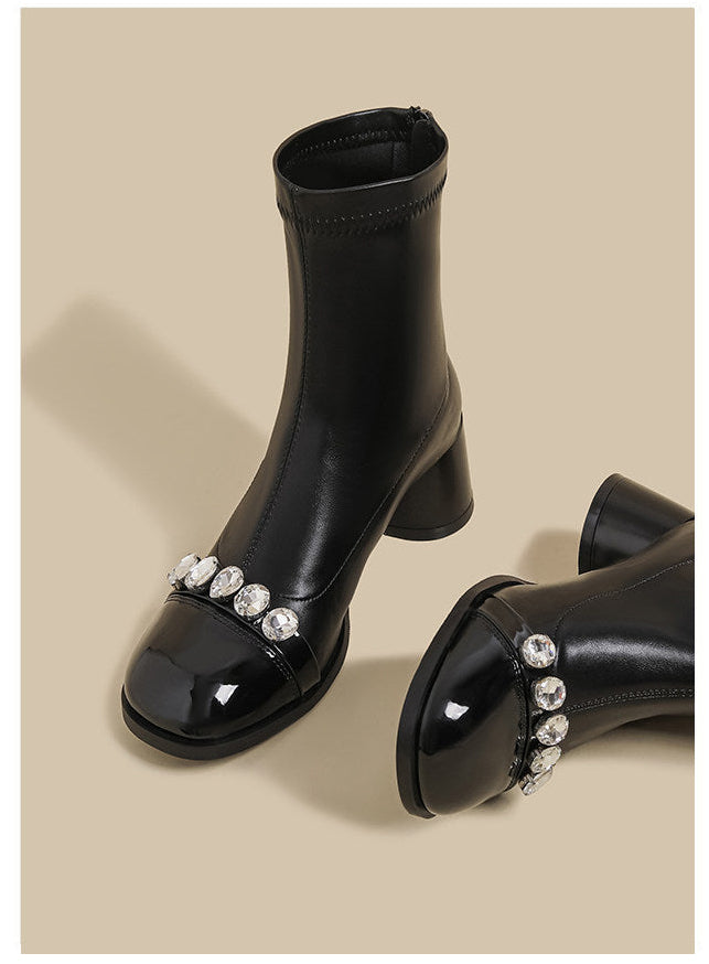 Rhinestone Strap Ankle Boots