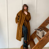 Herringbone Faux Fur Coat - Ochre