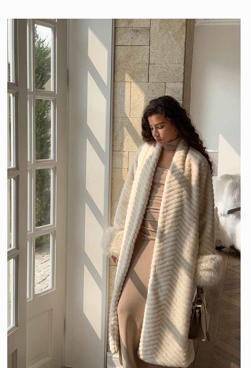 Plush Sleeves Fur Coat - Long
