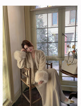 Plush Sleeves Fur Coat - Short