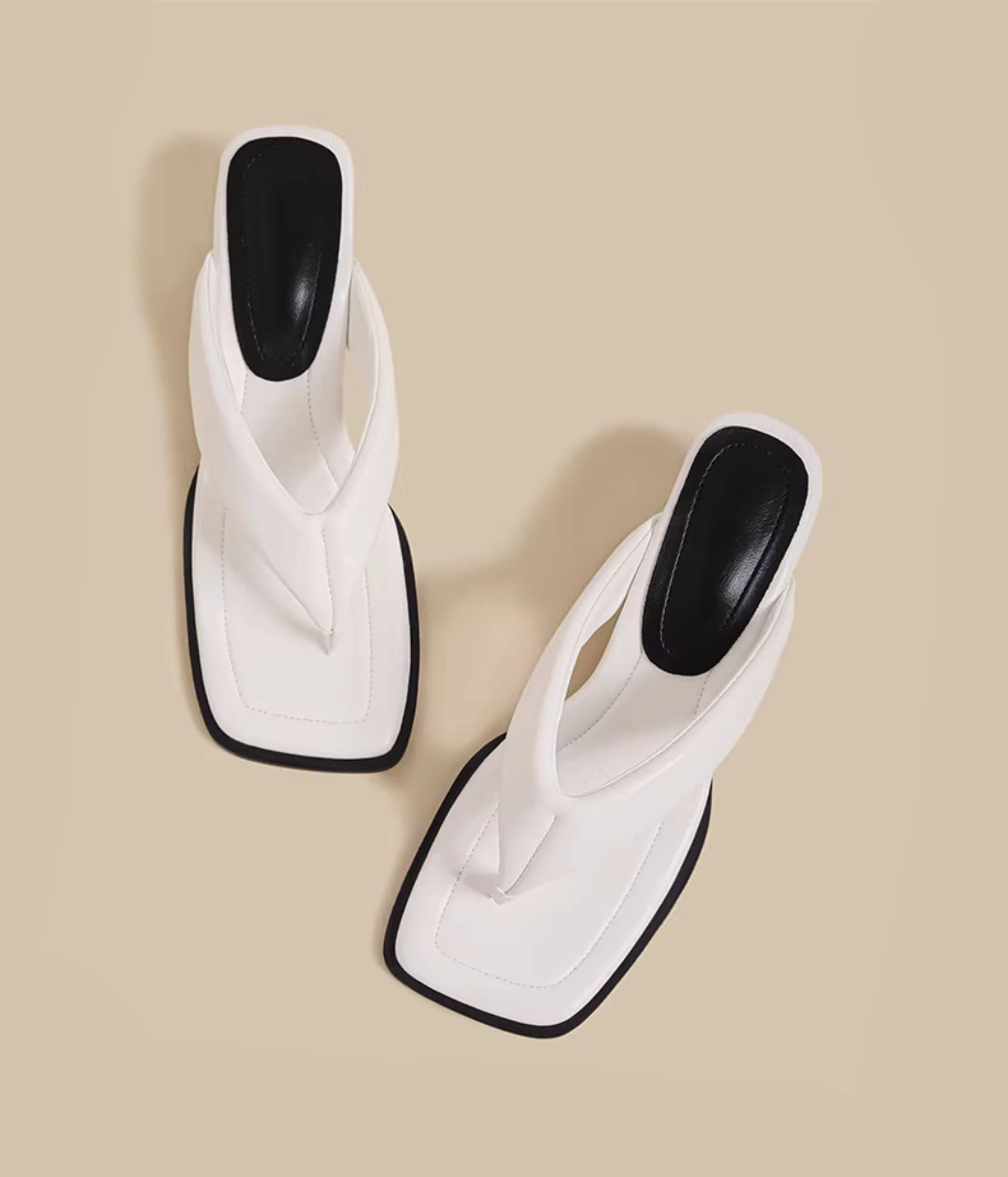 Minimal Thong Heel Sandals (White)