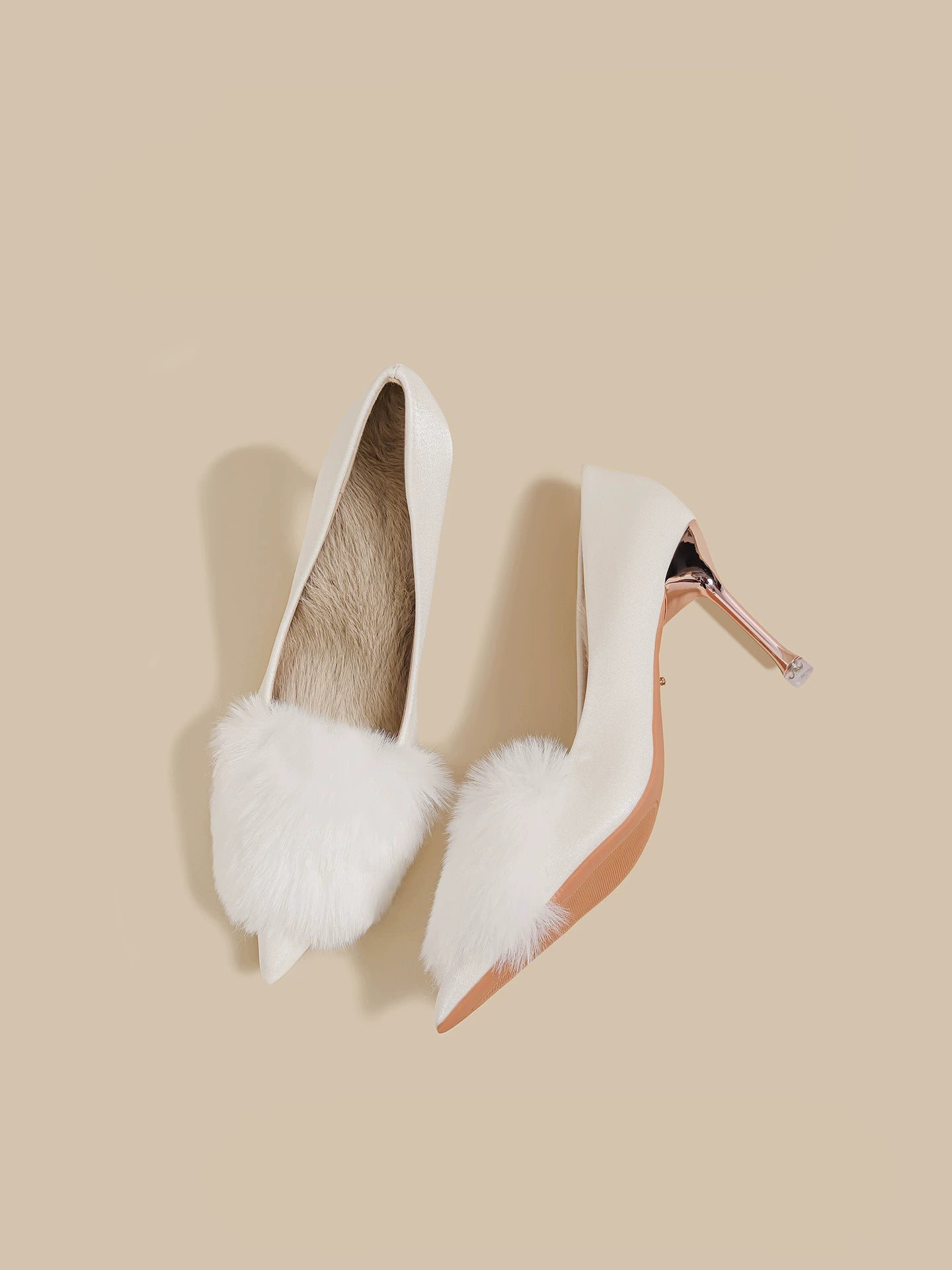 Plush Fur Pointed Heels