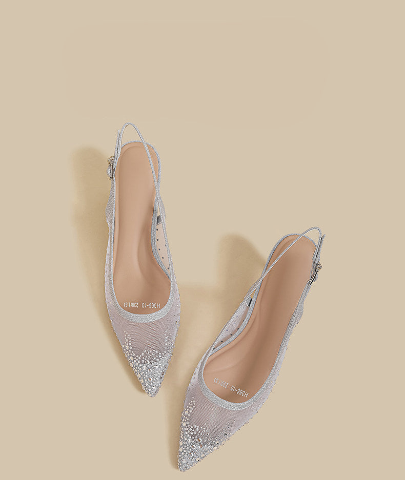 Crystal Mesh Pointed Slingback Heels