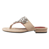 Crystal Pearl Flat Sandals (Beige)