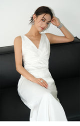 Smooth Ruched Slip Dress - White