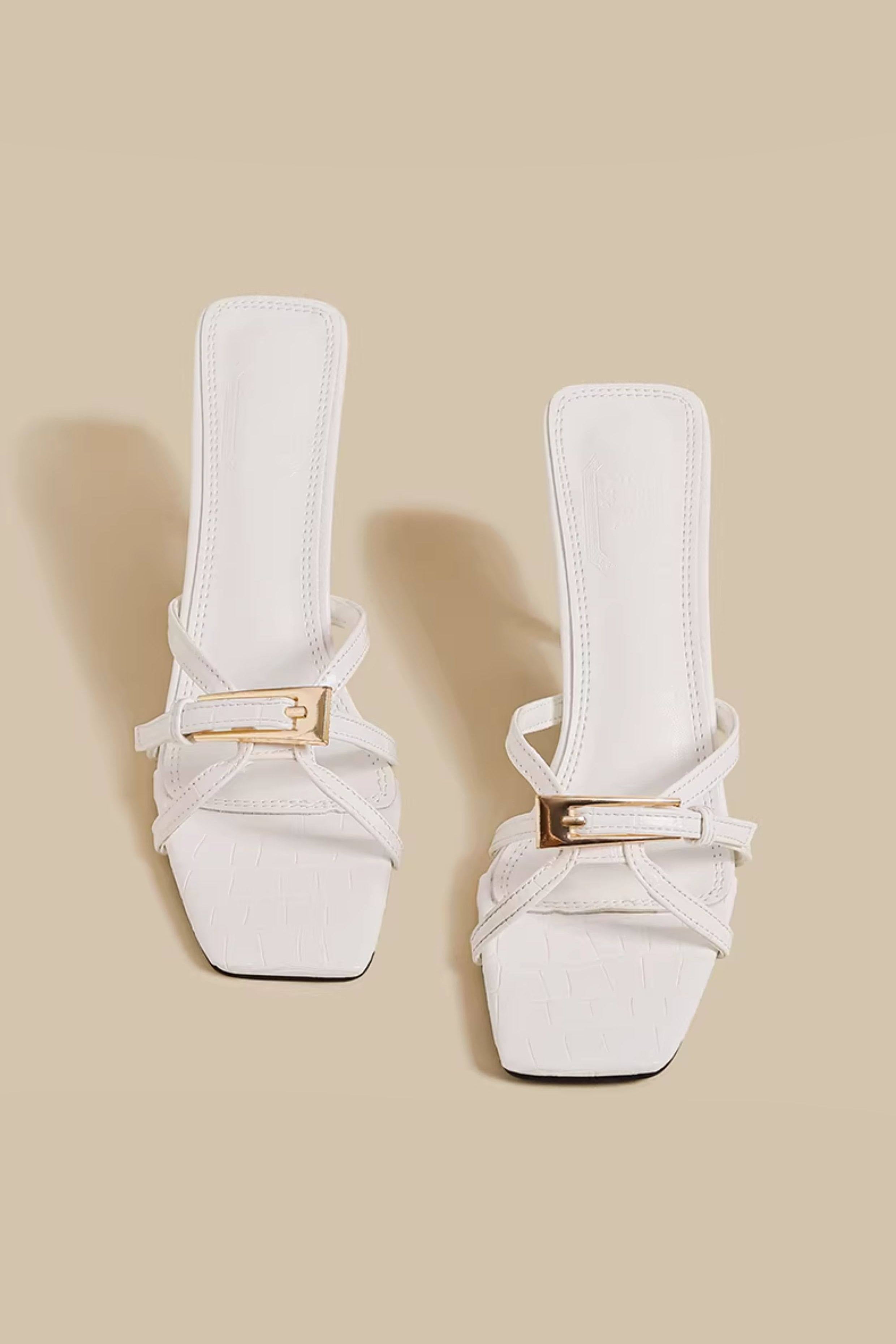 Buckle Strap Sandals (White)