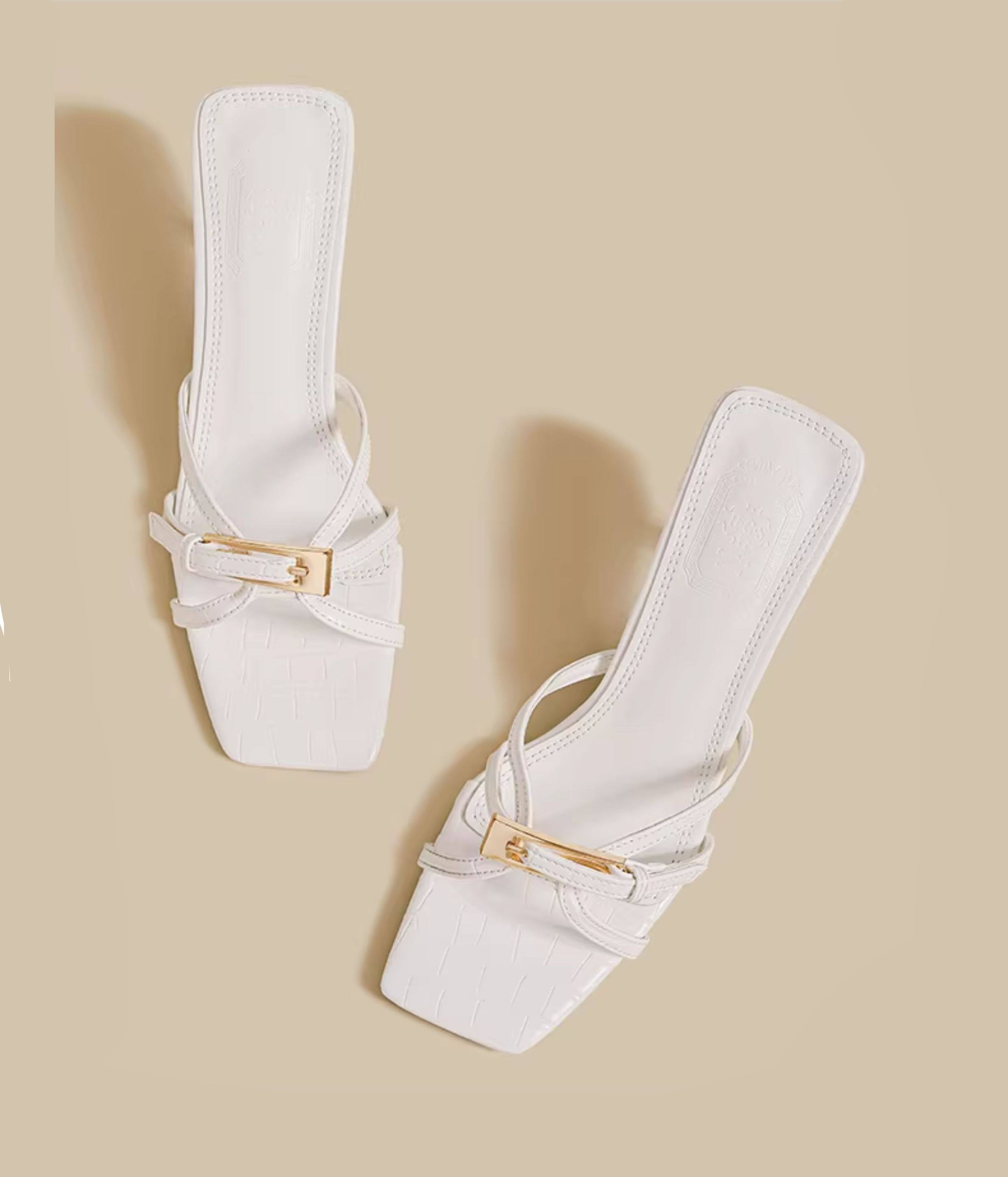 Buckle Strap Sandals (White)