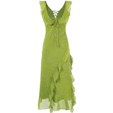 Lime Lace-Up Midi Dress