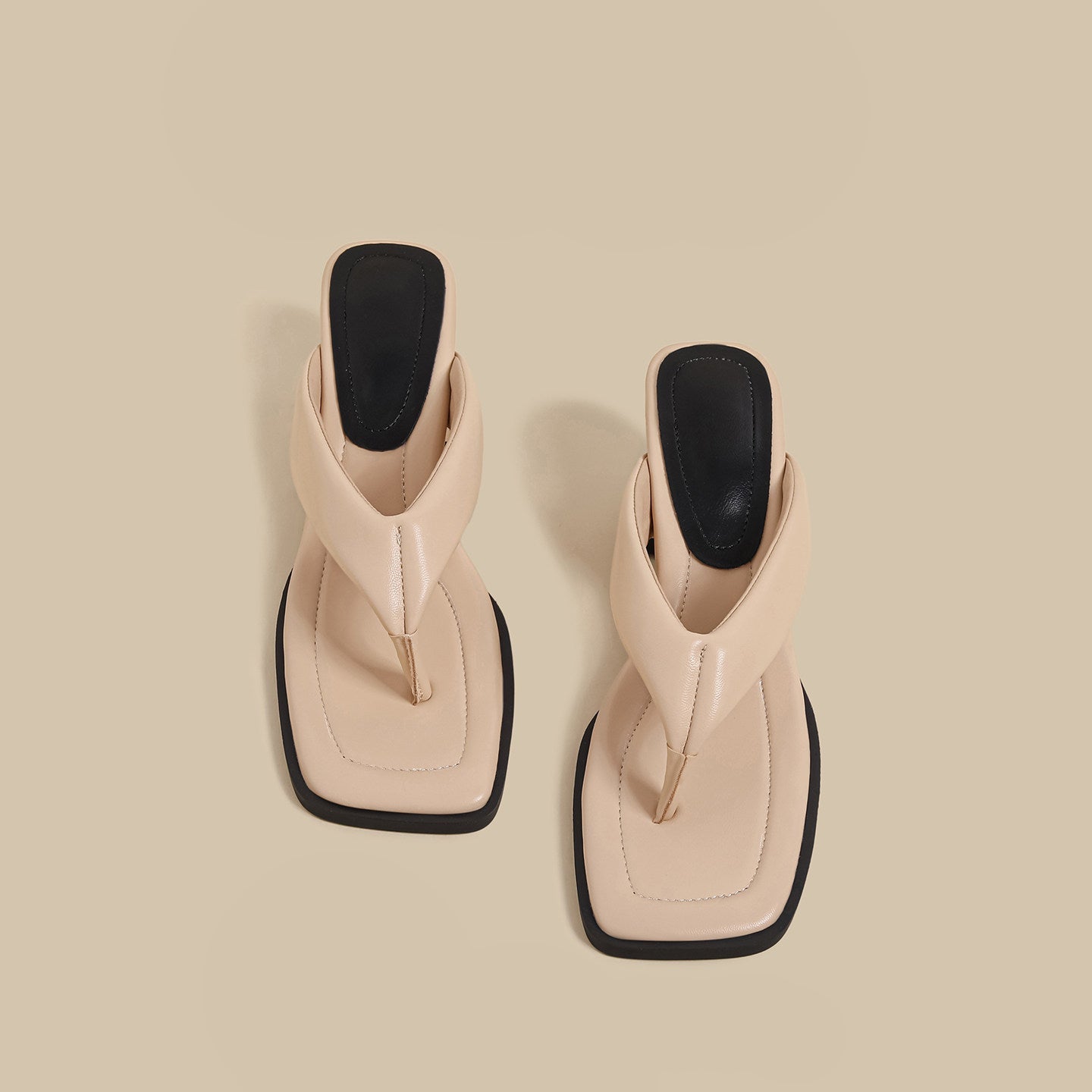 Minimal Thong Heel Sandals (Nude)