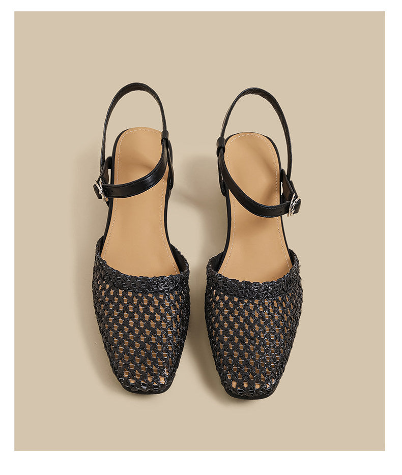 Woven Slingback Flats (Black)