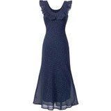 Dotted Ruffle Midi Dress