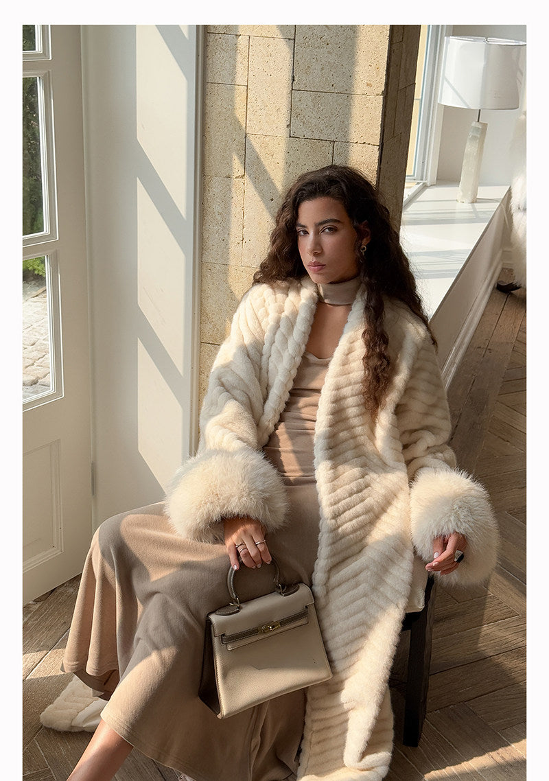 Plush Sleeves Fur Coat - Long