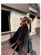 V-Neck Pullup Sleeve Fur Coat - Charcoal