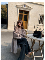 V-Neck Pullup Sleeve Fur Coat - Cement