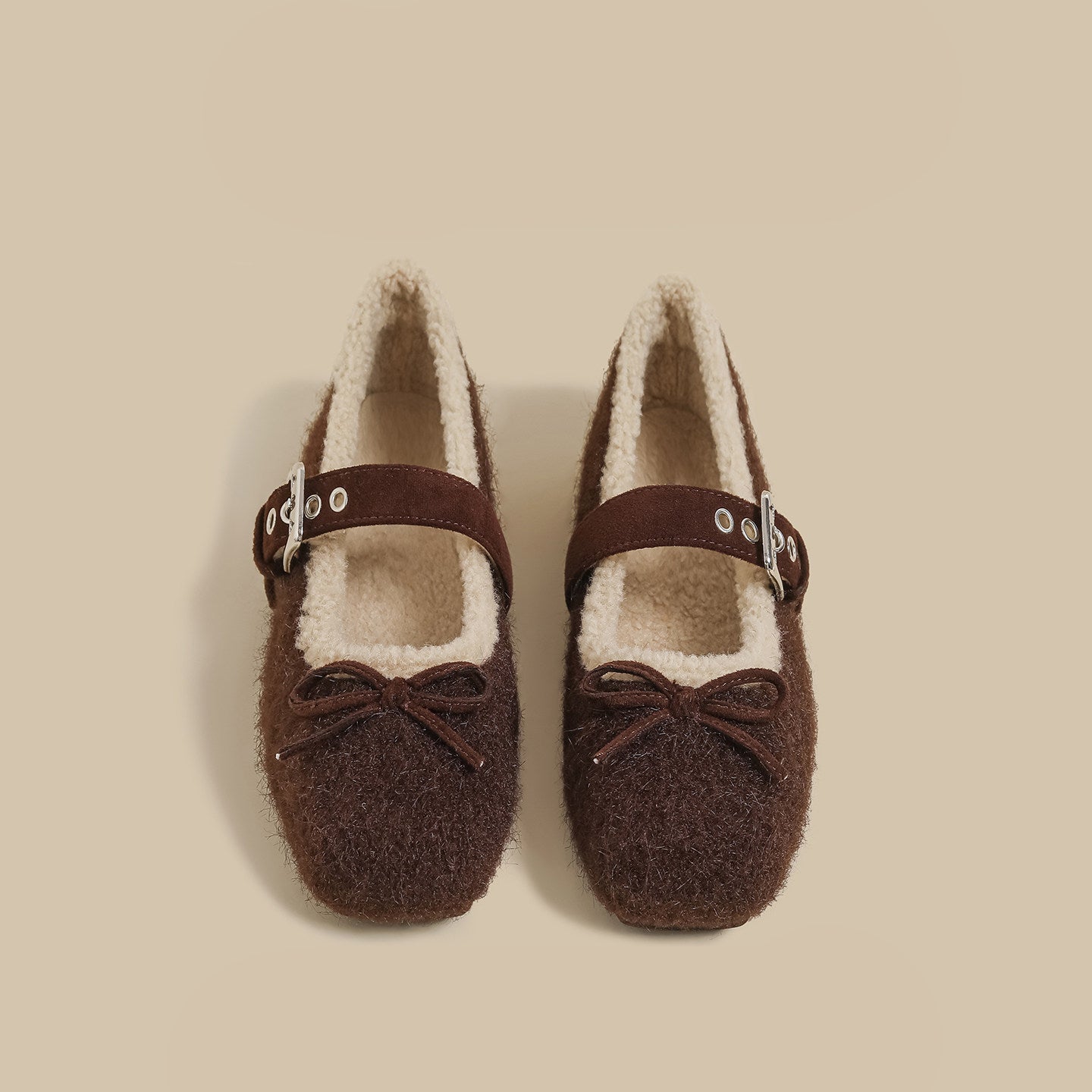 Faux-Fur Mary Jane Flats